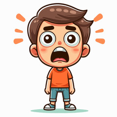 Obraz premium Cartoon illustration of a boy with a shocked facial expression. He is wearing casual clothes.