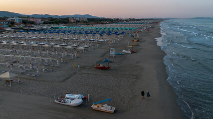 Tourist resort, Tyrrhenian Sea, Viareggio, Italy. View from above