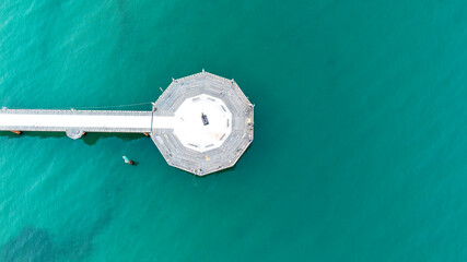 Viewpoint on the pier Tyrrhenian Sea, Viareggio, Italy. View from above