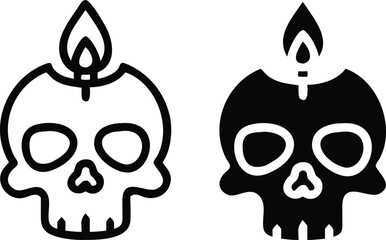 Candle Skull Vector Icons – Black and White Halloween Spooky Head Silhouette Illustration