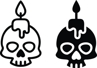 Skull Candle Vector Icons – Black and White Halloween Spooky Head Silhouette Illustration