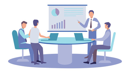 Business meeting with presentation of charts and graphs to colleagues in the office setting scene