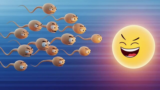 Cartoon Sperm Cells Racing Towards a Laughing Emoji A Humorous Illustration of Fertilization