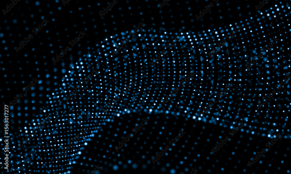 Poster abstract blue mesh particles wave curve overlap technology network digital on black background vecto