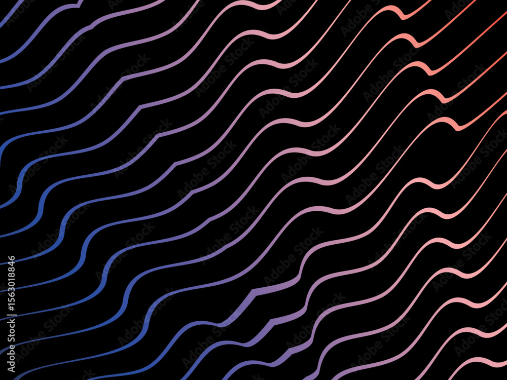 Poster the background is a colorful gradient wavy diagonal striped pattern on a black background, creating 