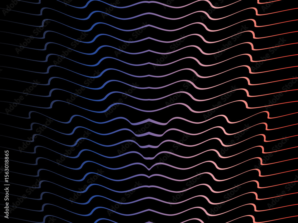 Poster The background is a colorful gradient wavy diagonal striped pattern on a black background, creating a dynamic and modern visual effect.