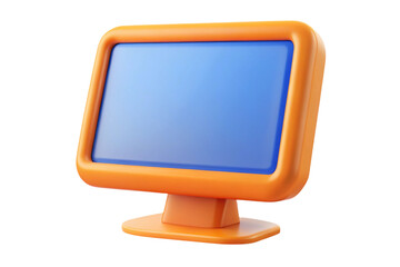 Stylized orange computer monitor with a blue screen isolated on transparent background