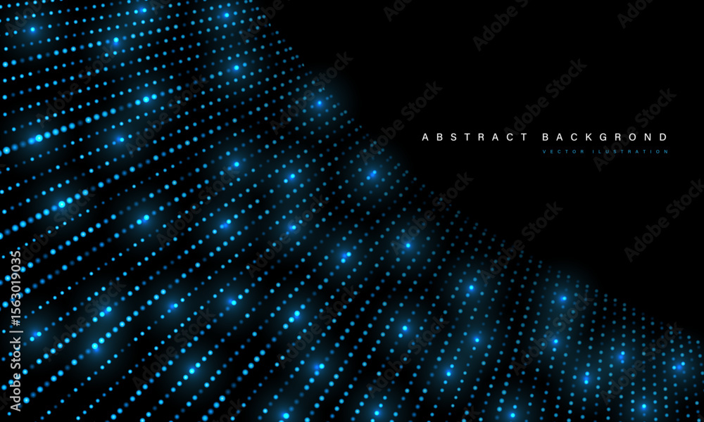 Poster abstract blue mesh particles wave curve overlap technology network digital on black background vecto