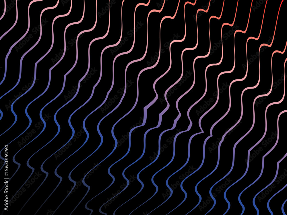 Poster The background is a colorful gradient wavy diagonal striped pattern on a black background, creating a dynamic and modern visual effect.