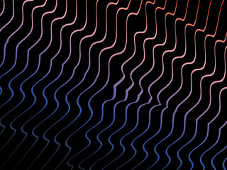 The background is a colorful gradient wavy diagonal striped pattern on a black background, creating a dynamic and modern visual effect.