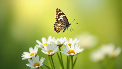 Butterfly Resting on White Flowers in Natural Garden Setting Capturing Delicate Beauty and Calm Moment.