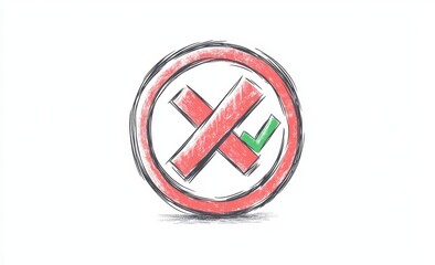 Obraz premium Hand-drawn red circle with crossed-out X and green checkmark