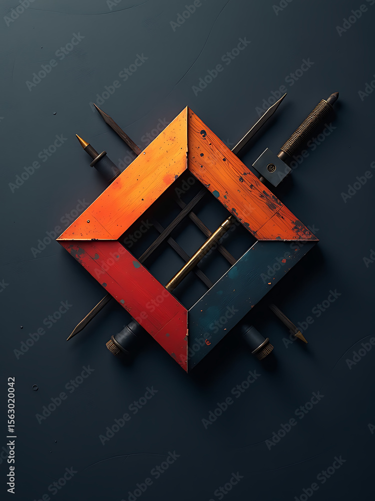 Poster minimalist design featuring geometric shape color gradient metal accents set abstract dark