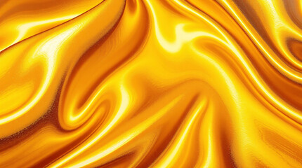 Glossy Golden Fabric with Swirling Folds and Vibrant Satin Texture in Dramatic Lighting