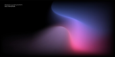 Vector abstract blurred gradient background smooth curve shape with colorful light purple blue on black background