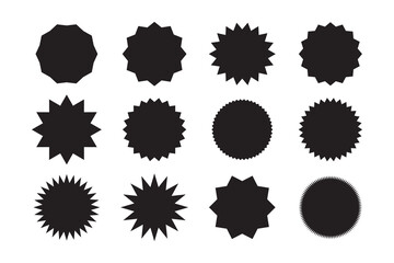 Set of vector starburst, sunburst badges. Black icons in Simple flat style vintage stickers, labels 