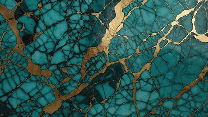 Cracked Teal and Gold Marble Texture Featuring Abstract Patterns and Decorative Surface Design.