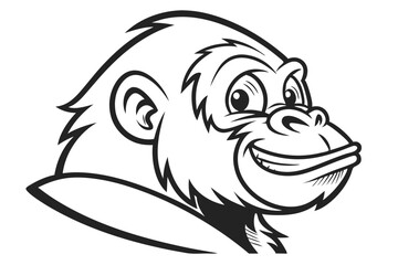Animated gorilla head with friendly smile showcases simplified black and white line art