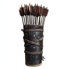 Medieval leather quiver full of arrows