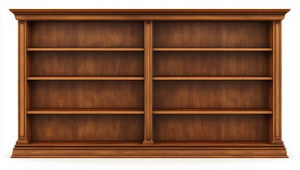 Empty Wooden Bookshelf Against White Background