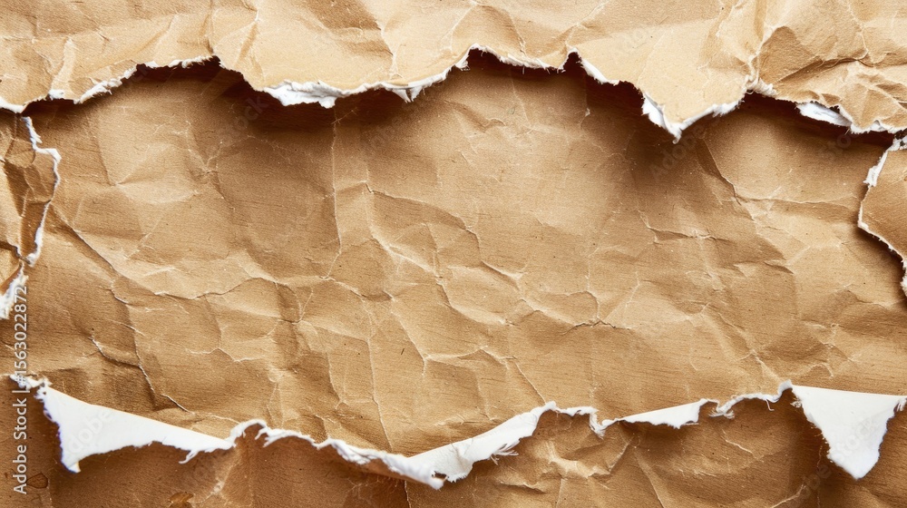 Poster ripped kraft paper with rough edges and white text space in the middle