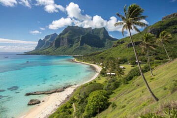 Fototapeta premium Lush green mountains meet turquoise waters on a tropical island paradise