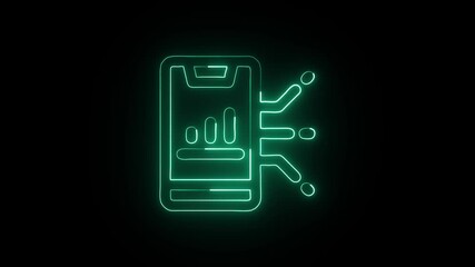 Data Analytics Icon Animation with Glowing Lines on Black Background