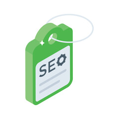 Explore this isometric icon showing seo tag