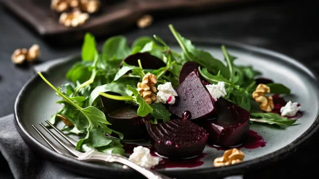 Beetroot salad with walnuts and goat cheese