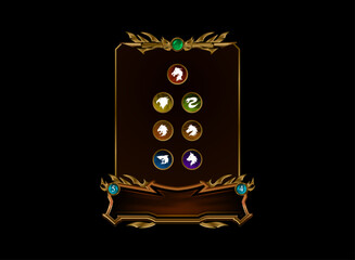 fantasy dark medieval trading card game with gold frame and dragon, eagle, shark, wolf, horse, lion, snake logo symbol