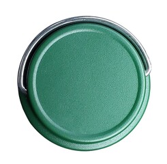 A green textured lid with a silver metal handle isolated on a white background