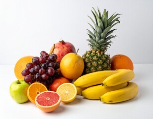"Minimal Fruit Composition with Vibrant Fresh Produce Against a White Background, Offering Clean Space for Mockups, Nutrition Promotions, and Health-Focused Advertising"
