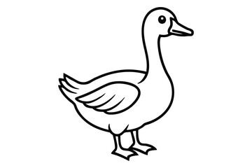A stylized black duck is walking with detailed feathers and a minimalist design