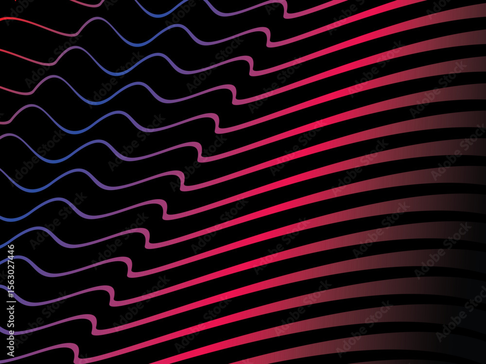 Poster The background is a colorful gradient wavy diagonal striped pattern on a black background, creating a dynamic and modern visual effect.