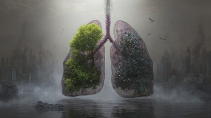 Abstract Conceptual Image of Lungs Symbolizing Environmental Pollution and Clean Air