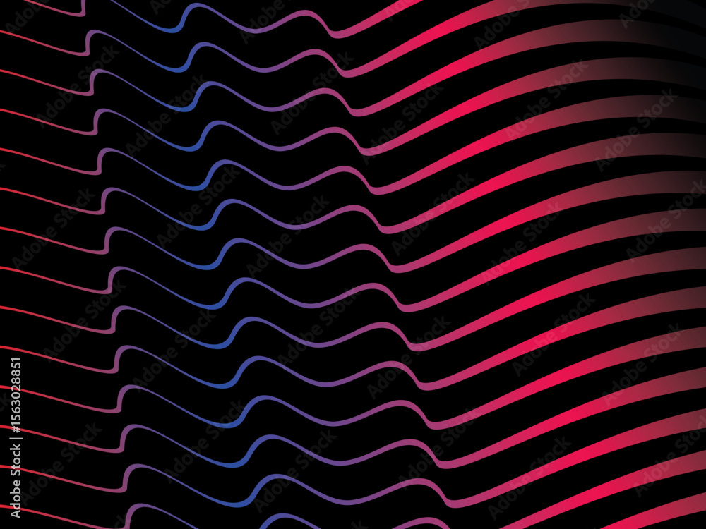 Poster The background is a colorful gradient wavy diagonal striped pattern on a black background, creating a dynamic and modern visual effect.