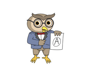A wise and friendly anthropomorphic owl acts as a school teacher in various classroom situations. 