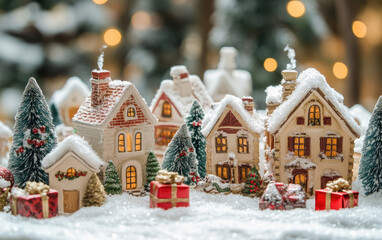 A festive Christmas tree stands adorned with decorations in a snowy winter scene, capturing the essence of the holiday season