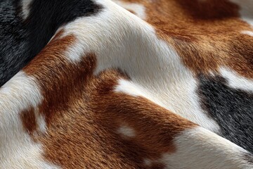 Soft and Plush Tricolor Animal Fur Texture in Brown, Black, and White with Natural Folds