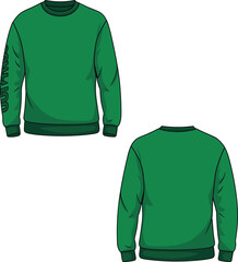 Green Crewneck Sweatshirt Front and Back View, Fashion Apparel Mockup, Casual Clothing Design Illustration, Comfortable Stylish Wear, Adobe Stock Template