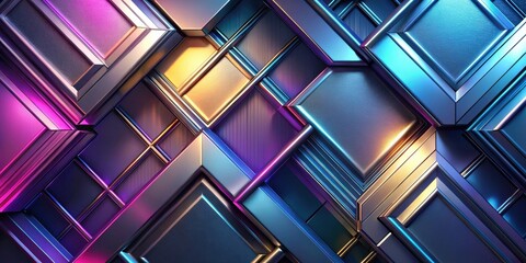 Abstract Metallic Geometric Pattern with Interlocking Shapes and Vibrant Hues