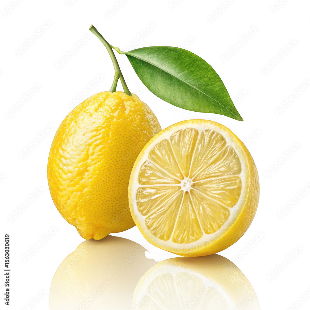 Poster 3d realistic lemon and slice isolated on transparent background