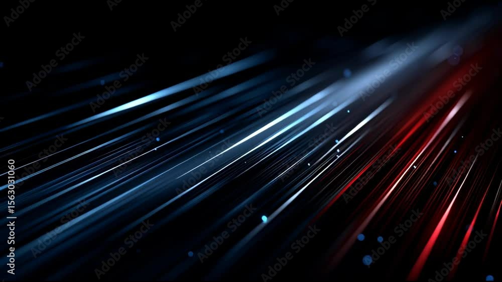Poster light streaks in red and blue sweeping across dark backdrop, generating dynamic abstract motion with