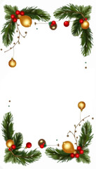 Christmas floral frame with gold and red ornaments and leaves  