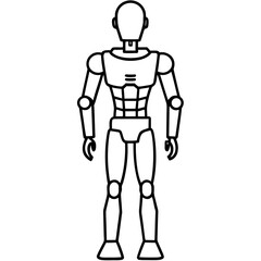 Fototapeta premium Line art of humanoid robot in upright stance symbolizing robotics, artificial intelligence, automation, future tech, and digital assistant