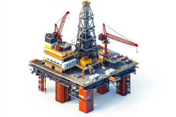 Offshore Oil Rig Platform, 3D Model, White Background, Industrial Landscape