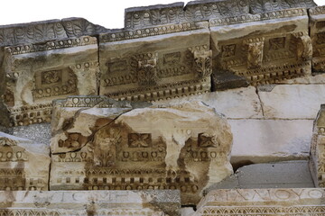 Detail of tympanum of Monument of Agonothetes, part of Buleuterion- Apollonia, Albania  