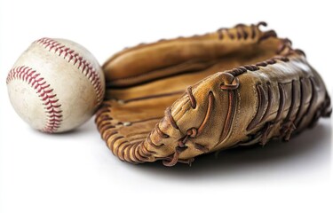 Fototapeta premium Baseball glove and ball on white background