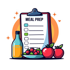 Vibrant meal prep planner with fresh ingredients in pop art style, health