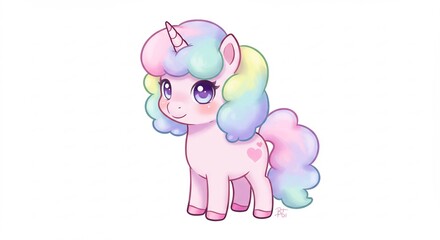 Fototapeta premium 虹色髪のかわいい子馬 優しい光に包まれて. AI Generated